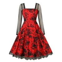Daqian haljine za žene plus veličine Europska i američka izdubljena izdubljena bez leđa A-line patchwork vintage Halloween tamno crna haljina haljina za žene crvena 8