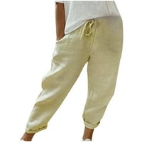 CLLIOS WOMENS široke noge Hlače Ljeto elastično struk pant s džepovima labavi fit casual kravata prednje pantalone lagane joge hlače