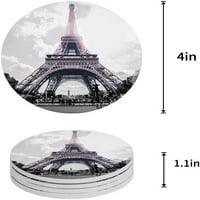 Pariz Francuska Dekor Eiffelov toranjski set okruglog coastera za piće, upijajući keramički kamen podmetač za čaše sa plutarom za kućnu kuhinsku sobu Kafa Dekor za stolić za kavu