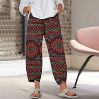Idoravanske ženske plus veličine hlače za čišćenje žena elastične struk hlače cvjetne tiske široke nogalne hlače, ležerne pamučne posteljine atletske pantalone sa džepom