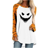 Zapadne halloween majice za žene s dugim rukavima na vrhu na vrhu Halloween Print majica Black XL