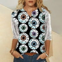 Homchy pulover Top Women V majice za rukav za vrat Ispis LACE casual bluza Labavi radovi TUNIC vrhovi