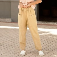 Honeeladyyy hlače za žene opuštene fit modne ženske casual labavo pamučne posteljine dame solidne elastične struke hlače široke noge
