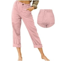 Ženske casual pantalone Udobne ženske pantalone Zadnje hlače Elastične struke posteljine hlače Ležerne hlače sa džepom