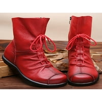 Ritualay žene prozračne čipke za čizme koje hodaju širokokutne čizme za gležnjeve casual zimskih cipela crveno plišanje postrojeno 6.5