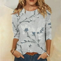 Majice za rukav za žene Crew Crt Cute Print Graphic Tees Bluze Casual Plus Veličina Osnovne vrhove Pulover Odjeća