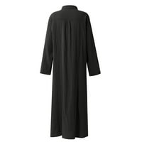 Yubatuo Womens Cardigan ženska povremena pamučna posteljina od pune boje labave temperament duga košulja haljina za žene crna 2xl