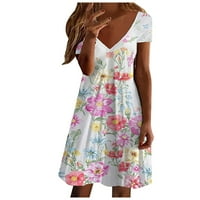 Ress za žene Slatki cvjetni kratki rukav V izrez Casual Loot Fit Flare haljina plaža Mini haljina Thirt