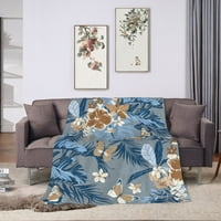Prekrivač bacanja za kauč, tropsko elegantno cvijeće plavo lagano plišanje bljezljivo ugodno prekrivač mekog kreveta i bacanja za kauku, 60 x50