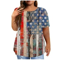 Bazyrey Womens Ljetni vrhovi Grafički tiskani bluza Ženski okrugli vrat Ležerne prilike kratkih rukava Lose TUNIC T-majice Plavi 3xl