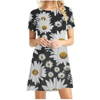 Ljetne smjene haljine za ženske plaže cvjetna slatka majica haljina sandress casual boho crewneck mini