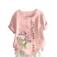 Ljetne košulje za ženske bluze za okrugle vrat Ležerne prilike labave majice cvjetni print tiskani vrhovi kratkih rukava za majice za previdjenu odjeću za djevojčice ružičaste XL uštede