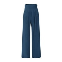 Hanas Hlače ženske modne labave ležerne čvrste visoke struke široke nogave hlače casual pantalone plavi xxl