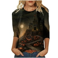 Tdoqot Halloween majice za žensko-posadu vrat plus veličine Jesen Ležerni labav dvorac Grafički rukav