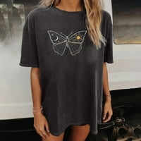 Printxy Womens Tops Ljetne majice za žene Labavi kap ramena TEE bluza tinejdžerke smetnjistički grafički