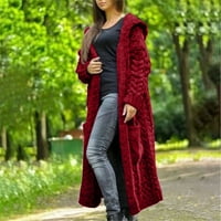 Čellene žene pletene duksere sa kapuljačom dugi kardigan zimski čvrsti puni džek džepni kaput crveni, m