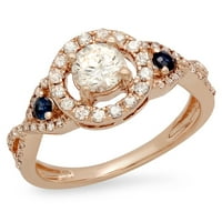 DazzlingRock kolekcija 10k plavi safir i bijeli dijamantni kamen halo vintage zaručni prsten, ružičasto