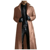 Muški dugi kardigan kaput dugme Čvrsta boja kože kožni vjetar dugih rukava kaput s dugim modnim kaputima
