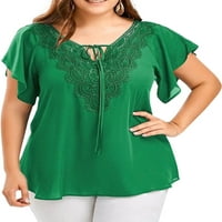 Rejlun Ženske vrhove čipka-cvjetna majica Plus size Tee labav pulover casual svakodnevno ljeto T majice zelena 5xl