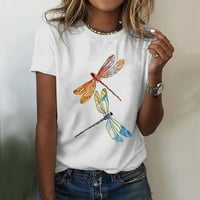 T majice za žene labavi fit grafički ljetni vrhovi Jednostavni cvjetni print ljetni kratki rukav na vratu Osnovna košulja Pulover Labava udobna tunika Bluza Sportska majica za žene