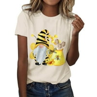 Žene klasični crtani pamučni kratki rukav kratki rukav za vrat kratkih majica Zabava ispisana pčela festival Jednostavna odjeća