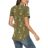 Ženske košulje modne žene V-izrez tiskani majica casual labav pulover kratki rukav Green l