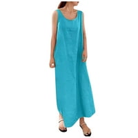 Plaža Sunčana haljina za žensku casual scoop vrat labav duga haljina od pune haljine ljetni odmor plavi l