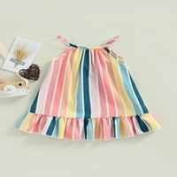 Aturuste Toddler Girls Summer Sling haljine Vertikalna traka Print Ruffle Hem Casual Spaghetti haljina