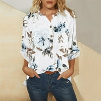 Žene košulje Boho Tops Casual Dugme Decline Mahune Bluzes Ljetne majice s dugim rukavima Žene Floral Thirts XL