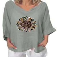 Pfysire Women Ljeto Floral V izrez Majica Baggy Casual Tee Top Bluze Siva 2xL