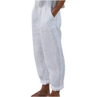 Hlače za žene široka noga ljetna pamučna džepa Čvrsta teretna hlače hlače hlače bijeli l
