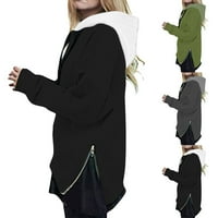 Bočni razdvojeni patentni patentni vrhovi ženske pad modne majice s dugim rukavima prevelike majice prugasti patchwork trendy pokloni za žene zrnce sa kapuljačom, crni XL