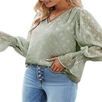 Diconna ženska casual čipka šifon pukotina majica s dugim rukavima modna solidna boja V izrez pulover