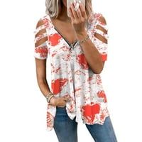 Ženske vrhove bluza Grafički print kratkih rukava Ležerne prilike, Moda Henley Majice Bijela 2xL