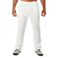Labakihah muške hlače Muške casual posteljine hlače Ljeto joga pantalone na plaži Labavi fit ravne noge elastične poteze struine casual pantalone bijele