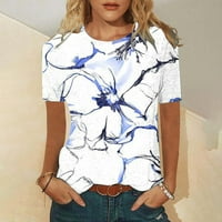 Ženska ljetna majica Crew izrez cvjetni bluza s kratkim rukavima Plavi XL