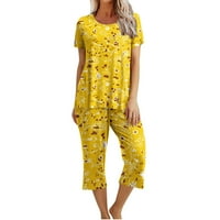 TOQOT PAJAMAS za žene- Ležerne tiskane kratke rukave i kapri hlače za spavanje mekog pidžame setovi žute veličine xl