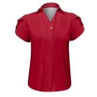 Ženski vrhovi ženske casual modne čvrste boje V izrez kratkih rukava T-majice
