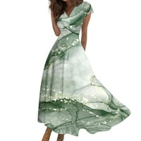 GDFUN Ženska duga ležerna haljina Summer kratkih rukava V-izrez za povlačenu haljinu za povlačenje -