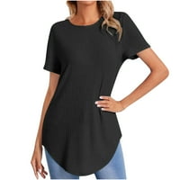 Košulje za žene plus veličine Nepravilni rub pletene rebraste tunike Ljetni trendy Solid Switwive kratki