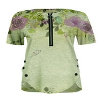 Paille Žene cvjetni ispis labavo pulover Ležerne salon salon Tunička bluza V izrez za odmor Majica Tee Khaki S