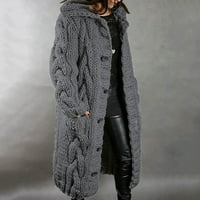 Kaput Ženska kapuljača kardigan velike veličine džep s jednim grudima dugih rukava kose sive s ženskim