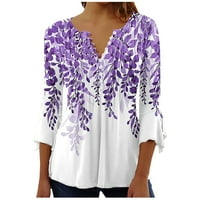 Sinimoko ženska košulja Henley Flared rukavi V izrez Tunnic Tors za žene Flora Print Folwy bluza Dugme-up košulja Purple XL
