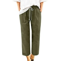 Ženska modna casual pune boje elastične pamučne i posteljine pantalone hlače