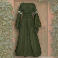 Ženska renesansna srednjovjekovna haljina čipkaste duge haljine Square Crster zvono dugih rukava retro kuglična haljina zelena s