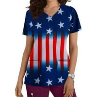 Ženska majica za nezavisnost kratki rukav V izrez TEE sa labavim fit i američkim zastavom za ležerne