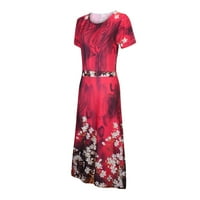 Outfmvch Summer Haljina crvena haljina dama elegantna O-izrez kratka rukava retro za retro ispisa cvjetna