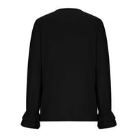 Popust ženski jeseni modni vrhovi majica u boji u boji Flowy casual bluza labavi fit tee majice klasično lagano V-izrez pulover za paljenje za žene crne s