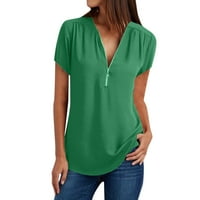 Wofedyo ženski vrhovi labavi povremeni patentni patentni zatvarač, V izrez Dame Top, ženska bluza, žene ljetne vrhove, prevelike majice za žene zelene sherce