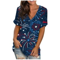 Žene ljetne vrhove V-izrez grafički otisci Bluze casual ženske majice kratkih rukava Navy XL